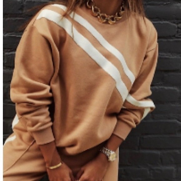 Wesley X Bandier stripe camel sweatshirt size extra small - Picture 1 of 7